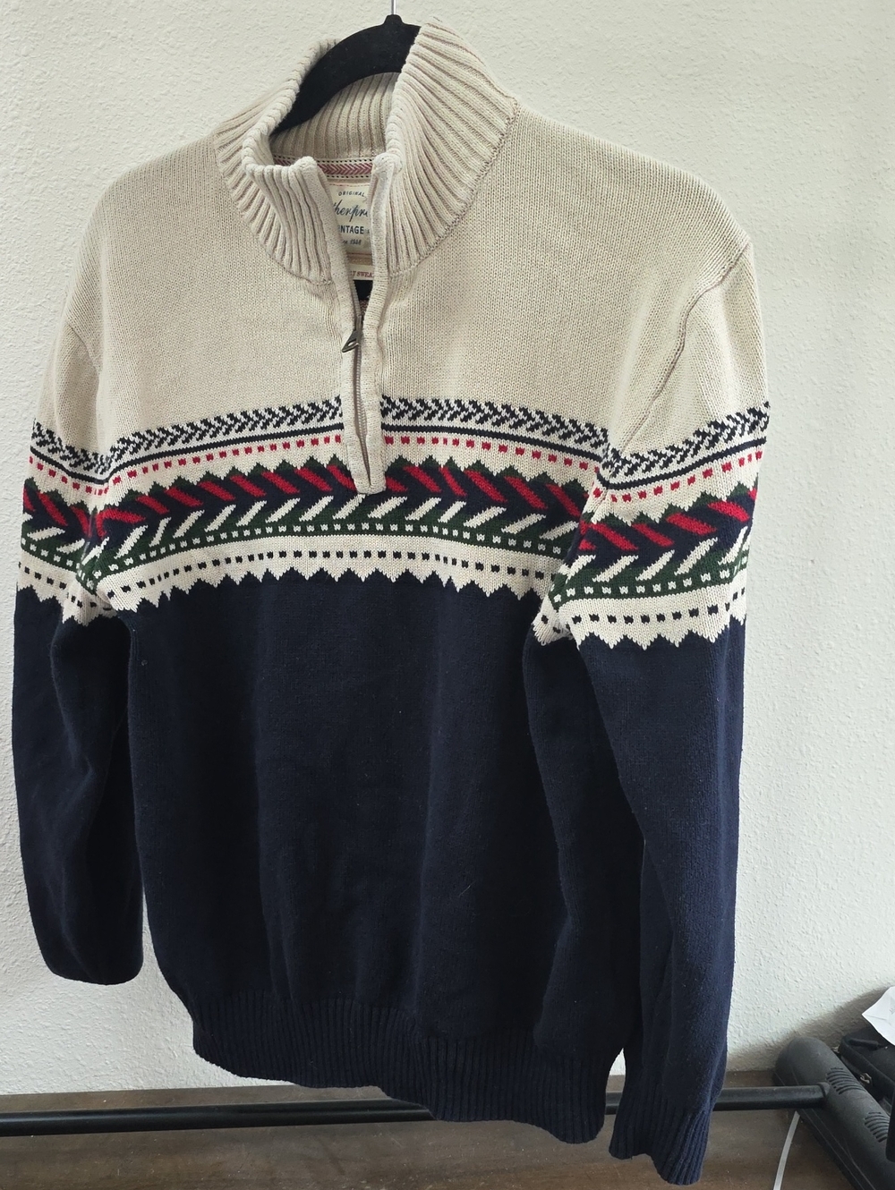Weatherproof Vintage The Holiday Sweater Quarter-Zip Blue & Cream